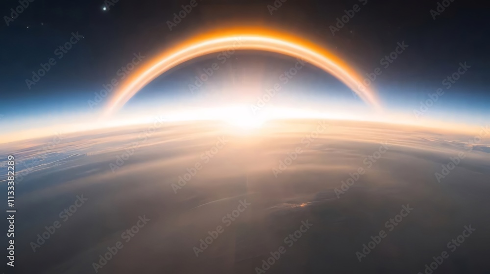 Sunrise Earth atmospheric arc, space view. Sunrise Earth atmospheric arc, space view.