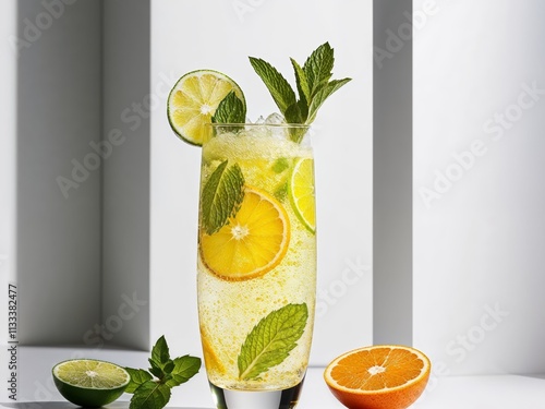 Citrus spritzer with crushed ice and mint photo