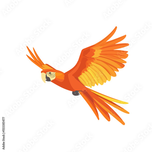 Minimalist flat illustration of a macaw, featuring a clean design isolated on a white background.

