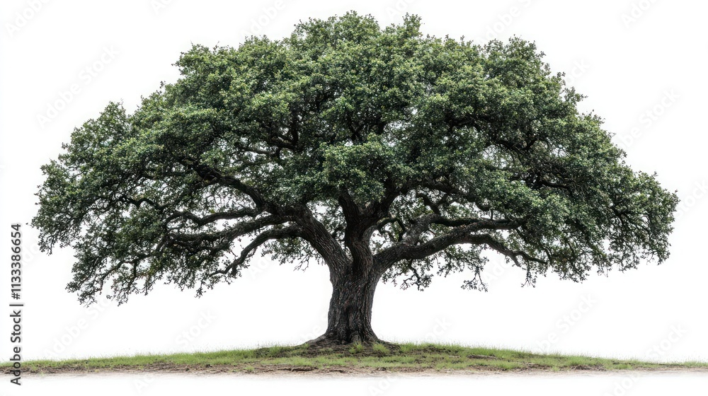 Fototapeta premium A large tree with a wide canopy and sprawling branches against a white background.