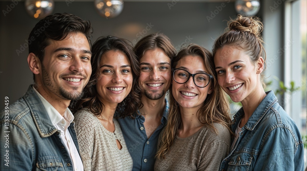 Fototapeta premium A diverse group of business people smiling at the camera in an office.