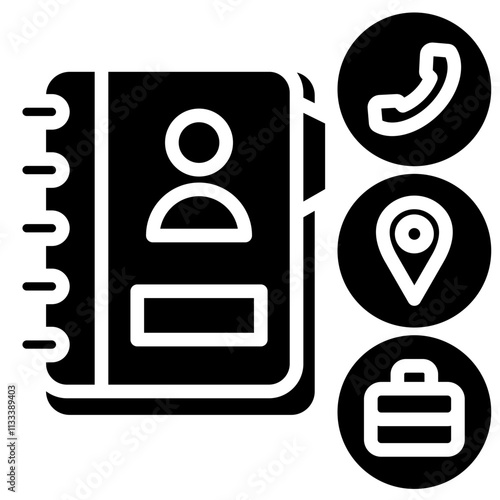Solid Black Filled Phone Book vector contact us communication glyph icon