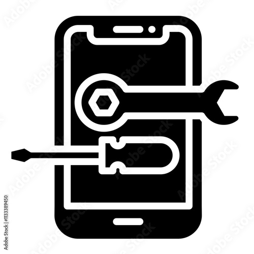 Solid Black Filled Technical Support vector contact us communication glyph icon setup and maintenance