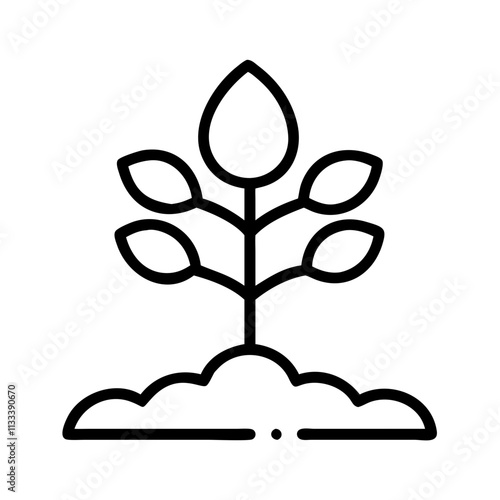 tree sapling icon, environment day line art, environment icon - simple black line art icon of tree sapling for environment day celebrations. environment vector art. photo