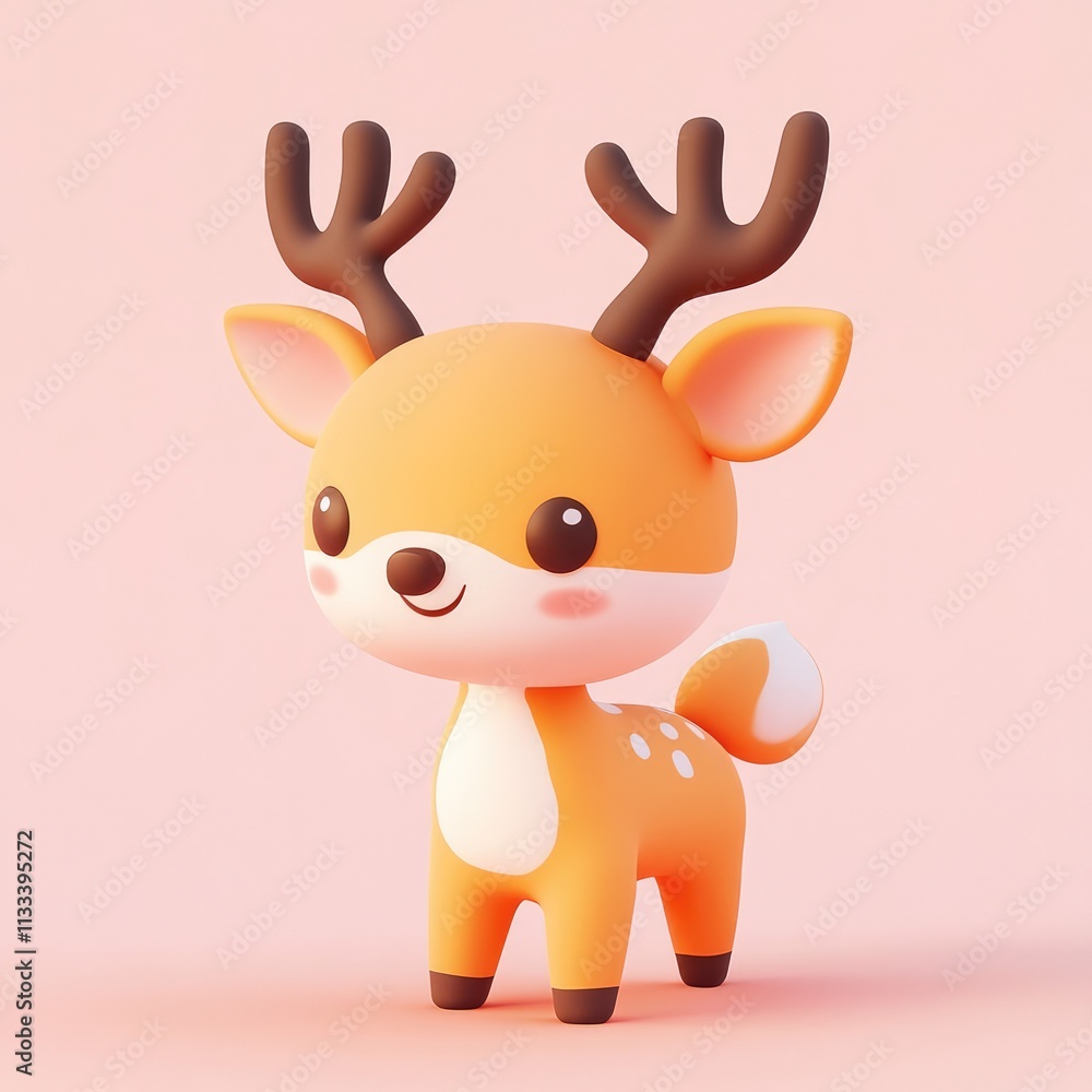 Fototapeta premium Cute 3D Christmas Deer Icon with Festive and Adorable Design, Perfect for Holiday Themes
