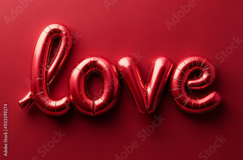 air balloons in shape of word LOVE on burgundy background
