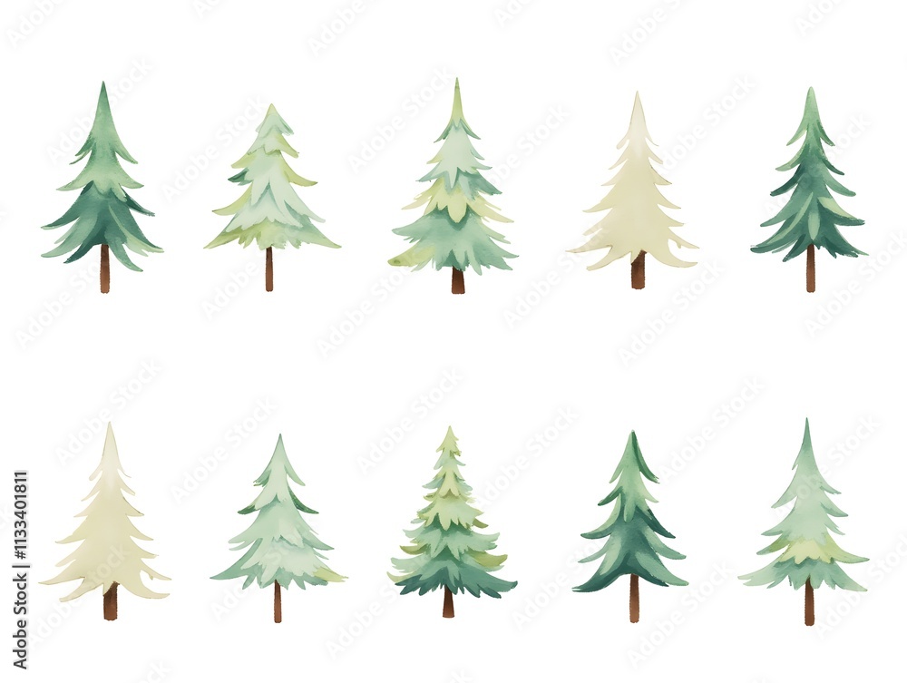 Decorative christmas watercolor trees set design