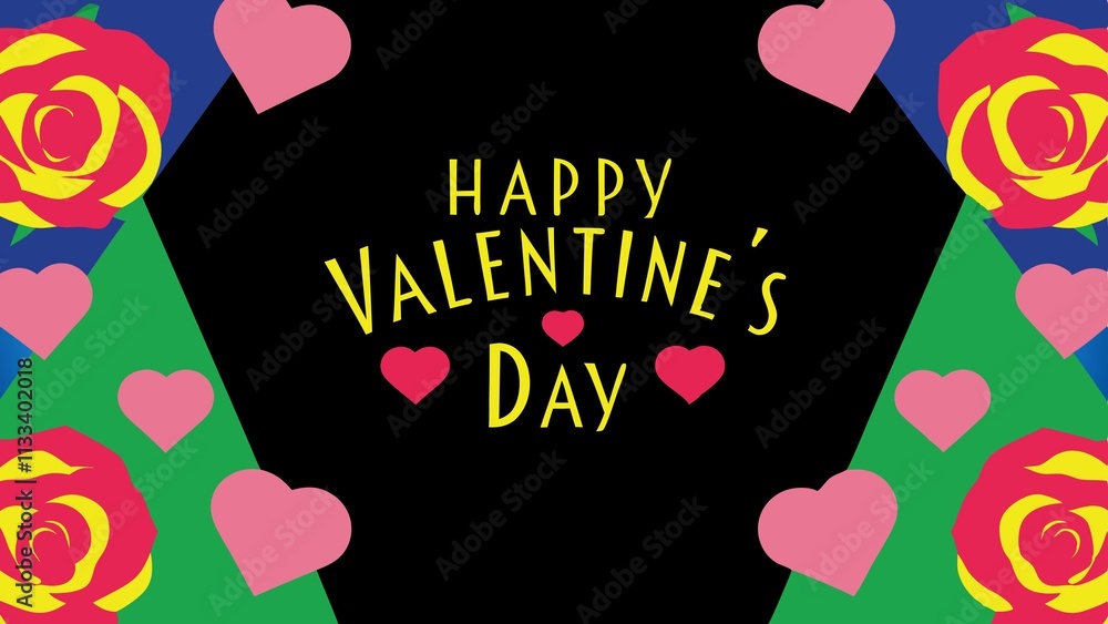 Happy Valentine's day, harts and roses, vintage design, retro card illustration