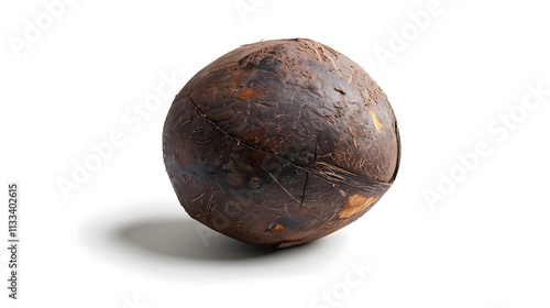 A whole coconut with rough brown shell, isolated on white background, HD image photo