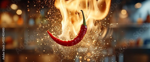 Wallpaper Mural A fiery red chili pepper surrounded by flames and sparks. Torontodigital.ca