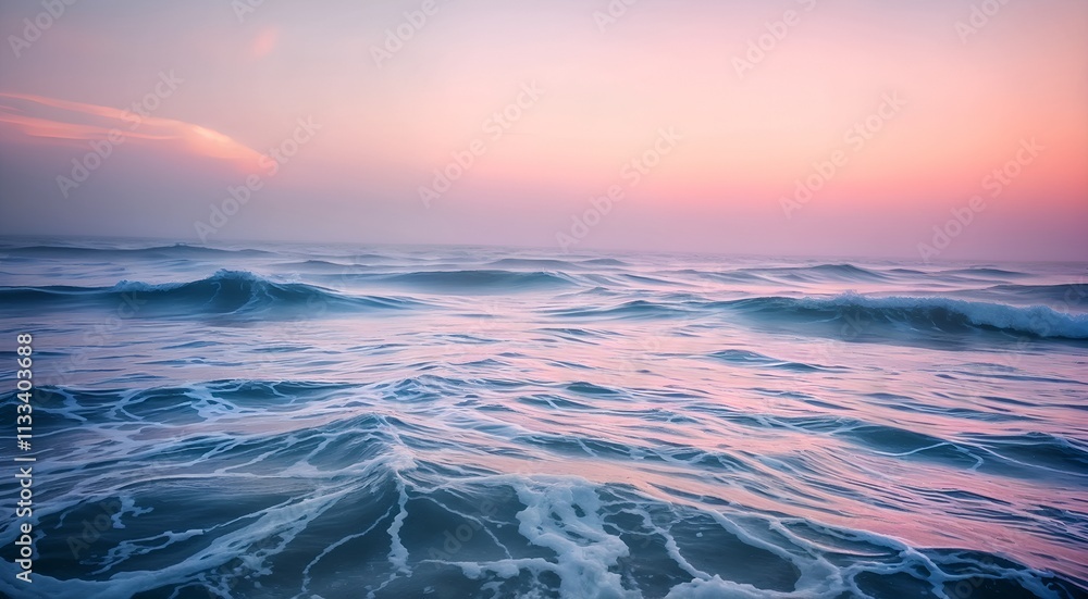 Obraz premium A picturesque sunset with clear blue sky and colorful horizon reflected on the calm ocean landscape . Bright shades of orange and pink create a tranquil atmosphere. For projects about nature, 