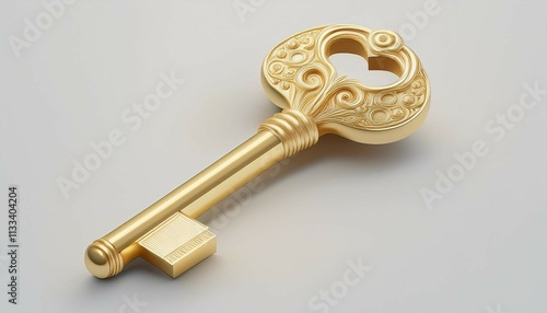 3d gold key clay rendered soft pastel color blender illustration white background photo