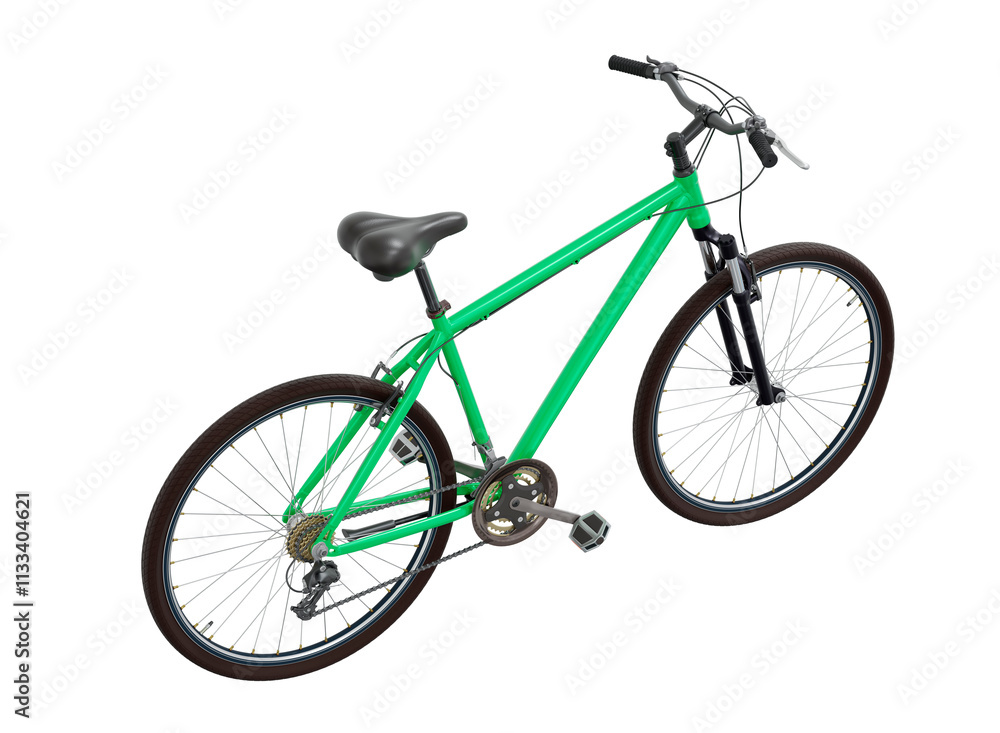 Fototapeta premium Green bicycle, top back view. Black leather saddle and handles. Png clipart isolated on transparent background