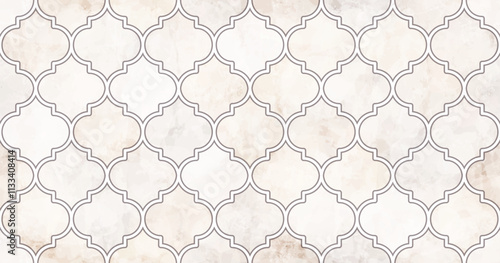 Moroccan Seamless Pattern. Arabic Mosaic Watercolor Ornament. Eid Mubarak Muslim Background. Ramadan Kareem Islamic Illustration. Turkish Mosque Window Shape.