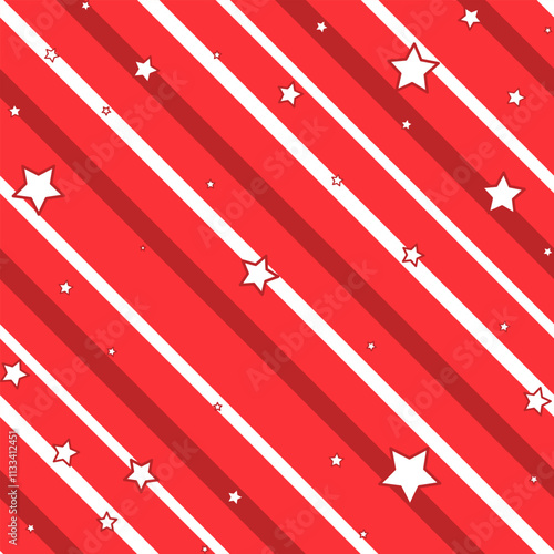 A dynamic pattern of stars and red stripes in the background, a festive design with scattered elements and diagonal movement