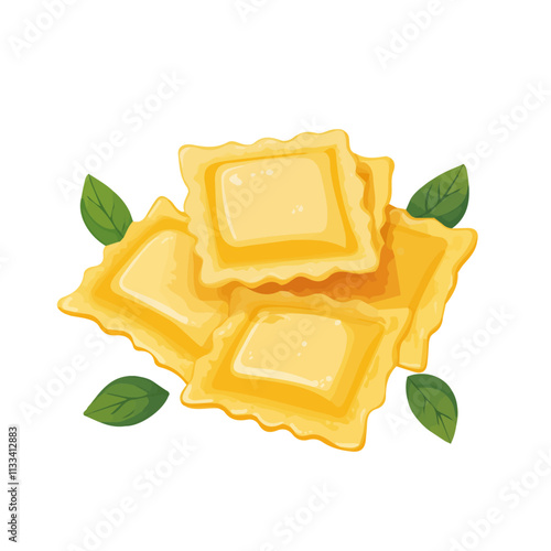 Minimalist flat illustration of ravioli, featuring a clean design isolated on a white background.