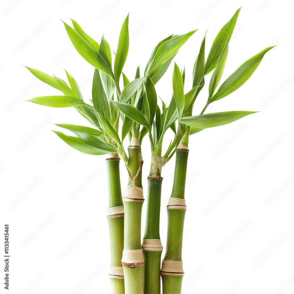 Fototapeta premium Fresh bamboo sprouts with vibrant green leaves set against a clean transparent background for culinary and decoration use, Bamboo Sprouts isolated on transparent background