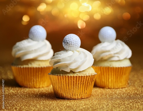 Golf Cupcakes on Gold Background photo