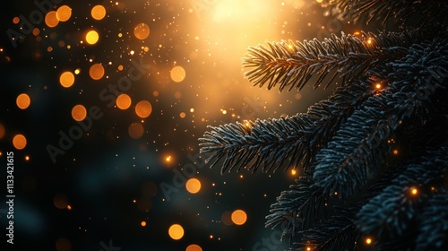 Wallpaper Mural A close-up of pine tree branches with glowing bokeh lights, evoking a festive atmosphere. Torontodigital.ca