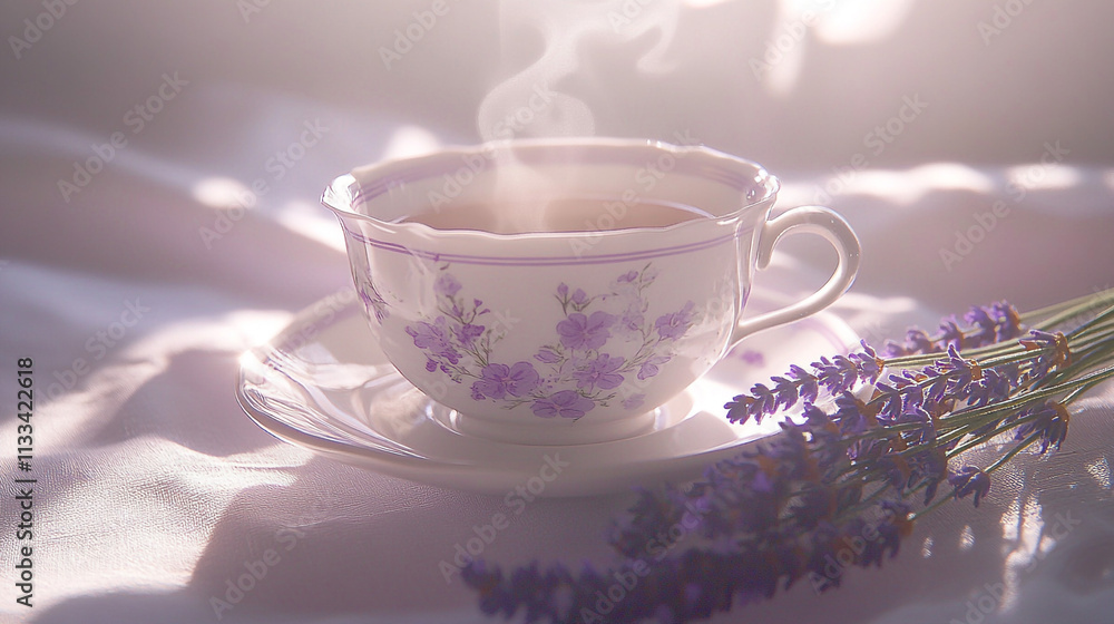 Fototapeta premium Serene Morning Tea Lavender Hot Drink Relaxation