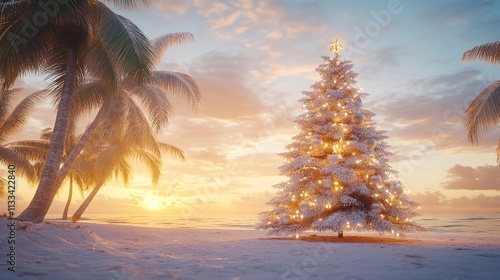 Christmas Tree with Fairy Lights on the Beach in Summer

 photo