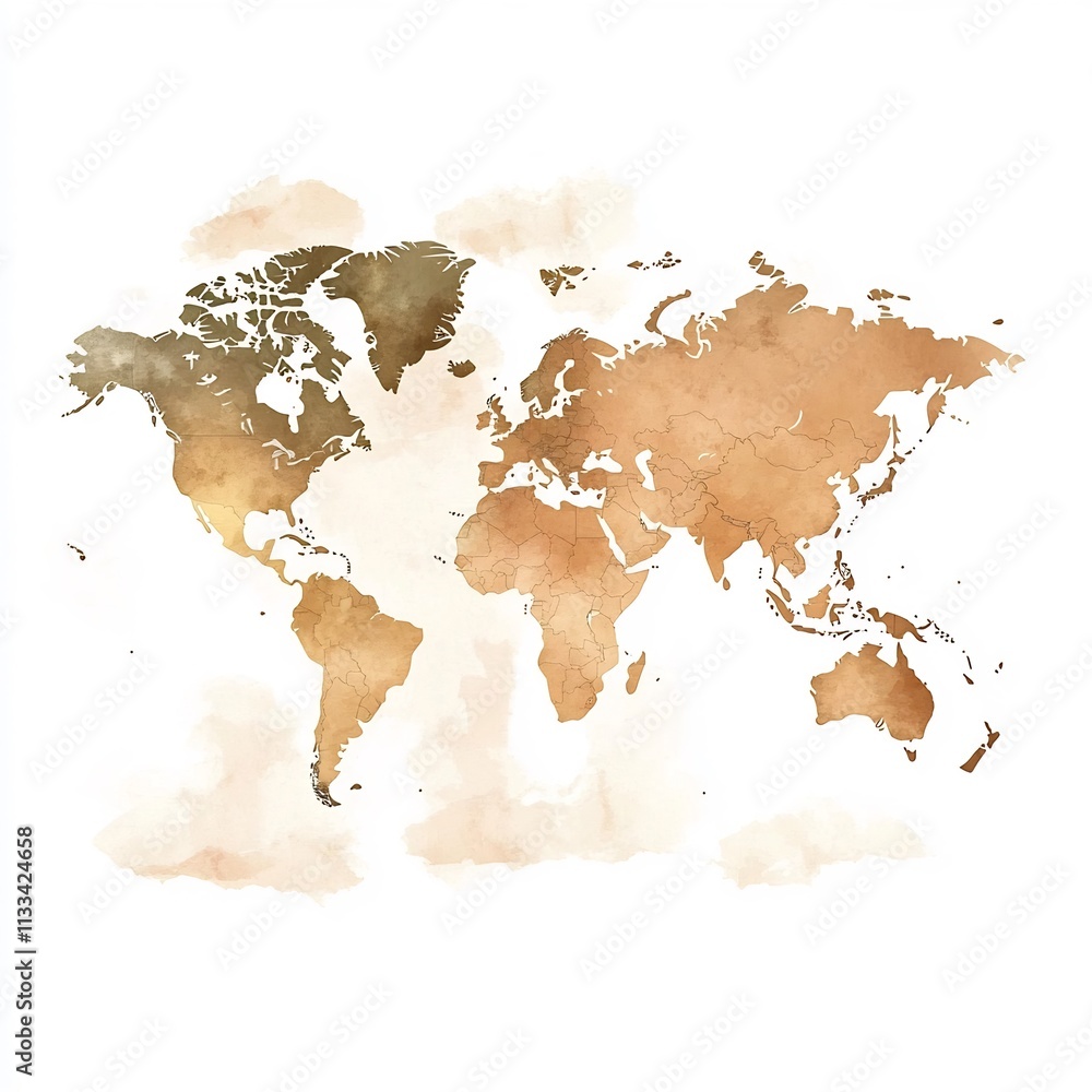 Obraz premium Watercolor Wall Map of the World for Geography Education