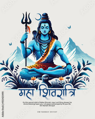 Happy Maha Shivratri Lord Shiva with Har Har Mahadeva Social Media Post template banner
