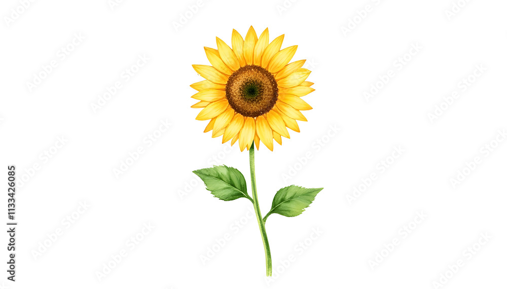 Obraz premium Watercolor Illustration of a Single Sunflower on White Background