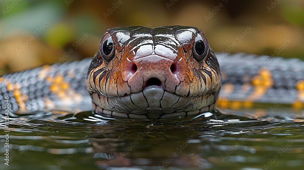 Fototapeta premium Serene snake close-up in water