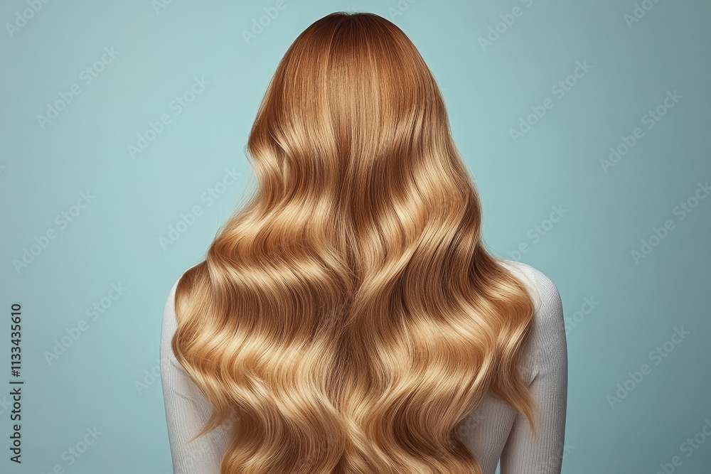 Fototapeta premium Beautiful wavy blonde hair styled on a model against a light backdrop