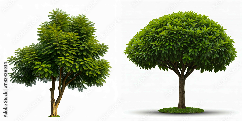 Fototapeta premium Isolate forest or trees in the middle, nothing else, studio photo, white background, high detail, no shadow, Tree isolated on white background. Tropical tree isolated for design, advertising