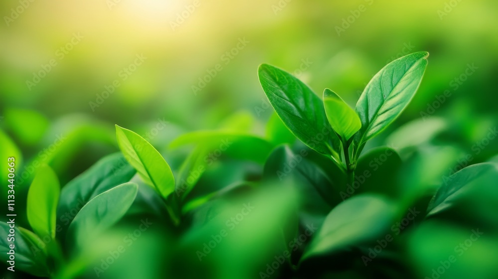 Obraz premium Lush green field is filled with a variety of leaves, including some that are small and others that are larger. The leaves are all different shapes and sizes, but they all share a common color: green