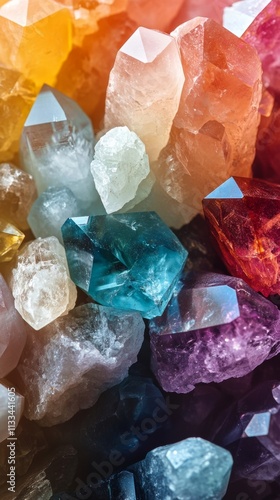 Colorful gemstones sparkling under natural light in a vibrant display