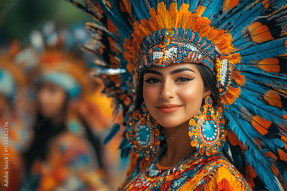 Fototapeta premium A vibrant cultural parade with performers in traditional attire and colorful decorations