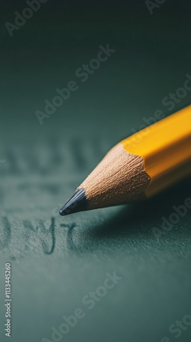 Close up of a sharpened pencil resting on dark surface creating inviting work...