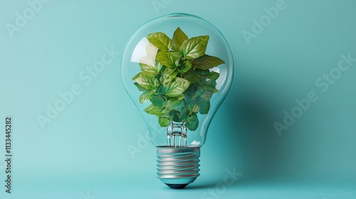 Light bulb filled with greenery symbolizes sustainability and innovation in e...
