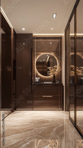 Elegant modern dressing room with stylish lighting and sleek storage solutions