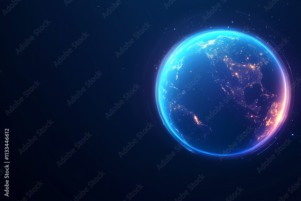 Fototapeta premium A stunning view of the Earth illuminated by glowing lights in a dark space.