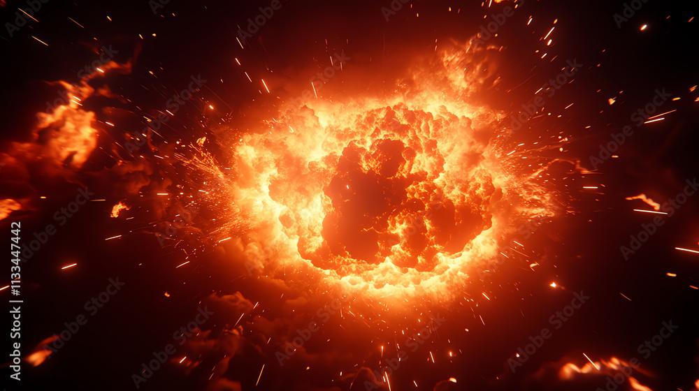 Obraz premium A stunning visual of a fiery explosion showcasing vibrant orange flames and sparks.
