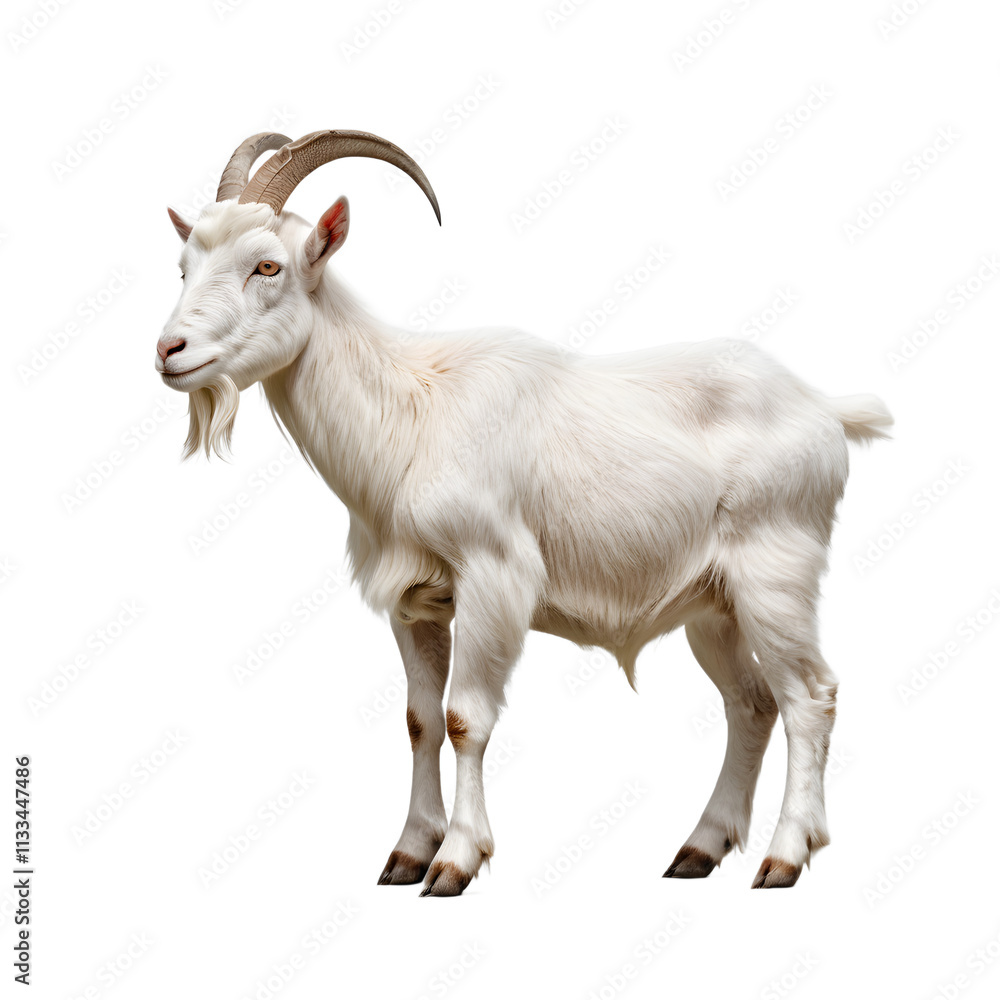 Fototapeta premium Isolated White Goat with Alpha Channel for Seamless Compositing
