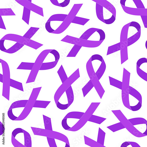 Seamless pattern with Purple ribbons. World Cancer Day, International Overdose Awareness Day, National Caregivers Day, International Epilepsy Day,  and Domestic Violence Awareness Month