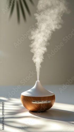 Elegant essential oil diffuser releasing soothing mist in a calm setting