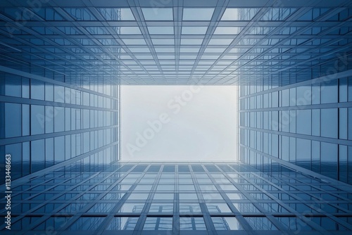 Modern office interior with city skyline view during overcast weather