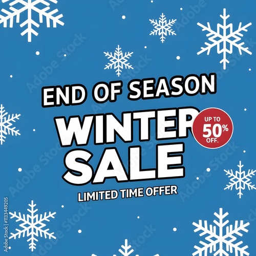 Winter sale banner template with snow flakes, ice snow shopping sale. end of winter Vector illustration