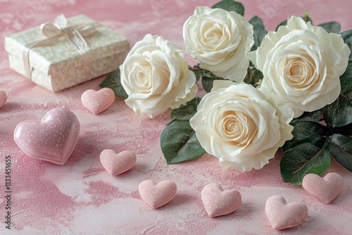 Elegant floral arrangement with roses and decorative elements for a romantic ...