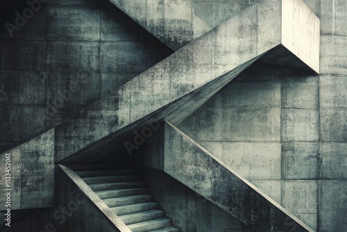 Innovative architectural design featuring angular concrete staircases in an o...