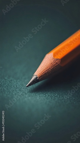 Close up of a sharpened pencil resting on dark surface creating inviting work...