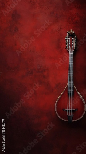 Beautiful mandolin against a vibrant red background showcasing musical crafts...