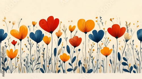 Vibrant floral landscape featuring colorful blossoms and rich green foliage i...