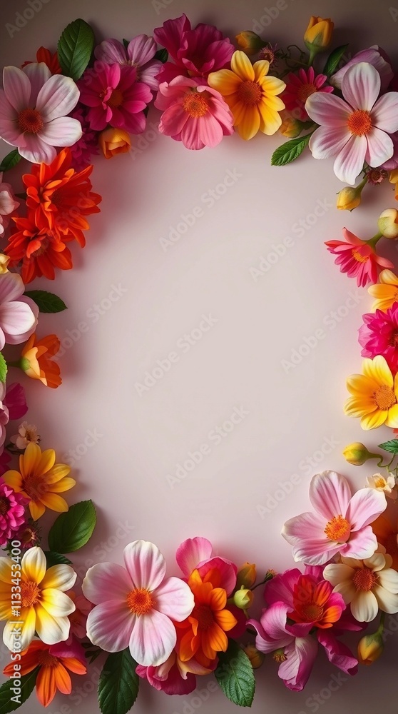 Fototapeta premium colorful spring flowers frame with copy space